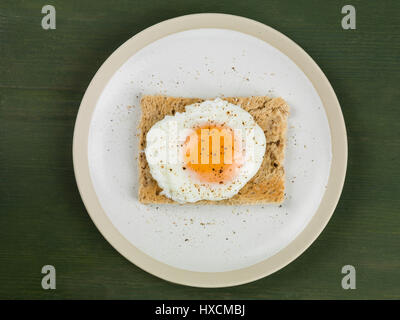 Single Poached Egg on Toasted Bread Breakfast Food Stock Photo