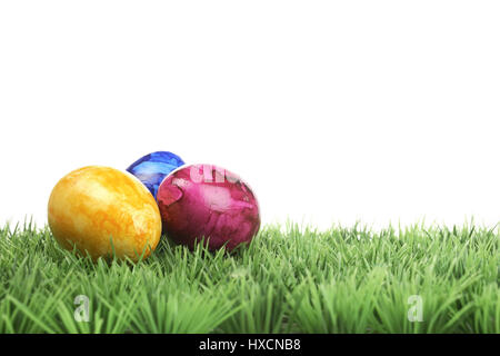 Coloured Easter eggs on lawn, Colored Easter eggs on Grass |, Farbige Ostereier auf Rasen |Colored Easter eggs on grass| Stock Photo