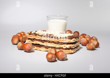 Nut nougat cuts with milk and hazelnuts, Nussnougatschnitte mit Milch und Haselnuessen Stock Photo