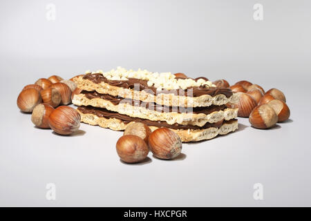 Nut nougat cuts with hazelnuts, Nussnougatschnitte mit Haselnuessen Stock Photo