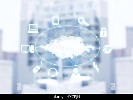 Digital composite of White network against blurry building Stock Photo