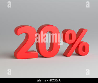 Red twenty percent sign on gray background Stock Photo