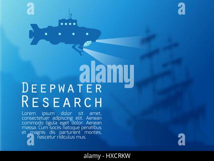 Blurred underwater background with submarine Stock Vector