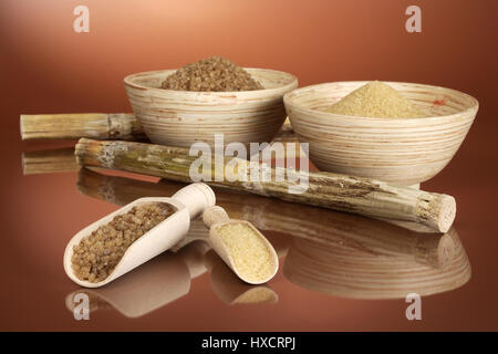 Bowls with pipe sugar, Schalen mit Rohrzucker Stock Photo
