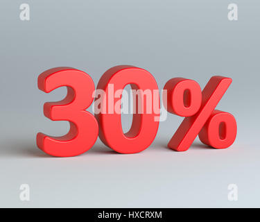 Red thirty percent sign on gray background Stock Photo