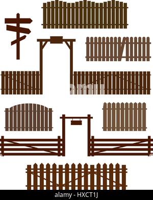 Set of wooden fences with gates Stock Vector