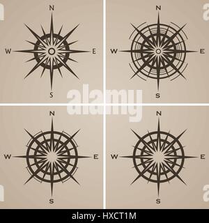 Set of compass roses or windroses Stock Vector