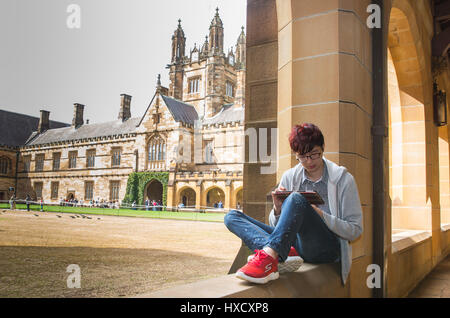 Sydney, Australia. 16th Mar, 2017. University of Sydney master's student Jony Sun studies on campus in Sydney, Australia, on March 16, 2017. International trade deals, bilateral agreements and strategic business partnerships are often considered the most important aspects of international relations. But the richest foundation for cross-cultural communication between China and Australia lies with the 90,000 Chinese students studying in Australia and living among Aussie families. Credit: Zhu Hongye/Xinhua/Alamy Live News Stock Photo