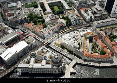 (FILE) · An archive picture taken from a Helmholtz centre research zeppelin dated 16.06.2016, shows a view of the Bode Museum the district of Mitte between the Spree river and the Kupfergraben in Berlin, Germany, 28 March 2017. After the theft of a 100 kilogram golden coin from the Bode Museum during the night of 27 March 2017, it has reopened its doors.    - NO WIRE SERVICE - Photo: Bernd Settnik/dpa-Zentralbild/dpa Stock Photo