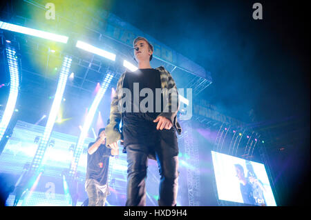 Singer Justin Bieber performs a live concert at the 2015 KIIS FM Wango Tango at the StubHub Center on May 9th, 2015 in Carson, California. Stock Photo
