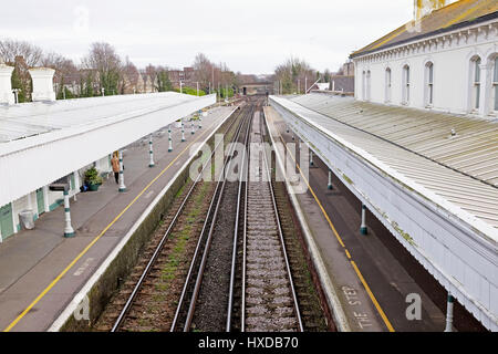 Empty railway track at Hove Railway Station Brighton and Hove Sussex UK Stock Photo