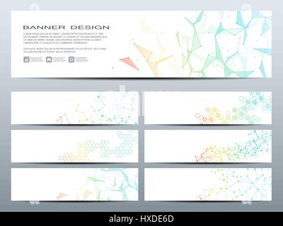 Set of modern scientific banners. Molecule structure DNA and neurons. Abstract background. Medicine, science, technology, business, website templates. Scalable vector graphics. Stock Vector