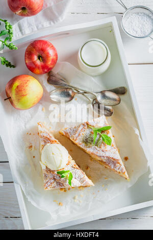Homemade apple pie with vanilla ice cream Stock Photo
