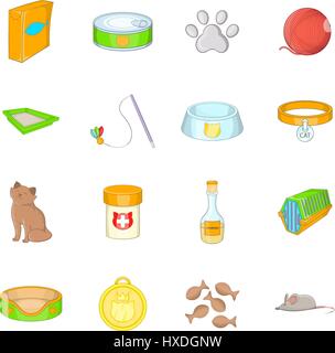 Cats accessories icons set, cartoon style Stock Vector