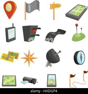 GPS navigation icons set, cartoon style Stock Vector