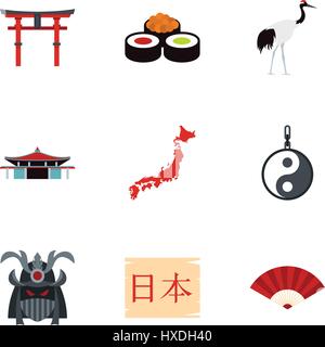 Tourism in Japan icons set, flat style Stock Vector