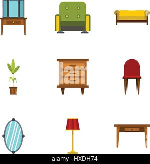 Home environment icons set, flat style Stock Vector