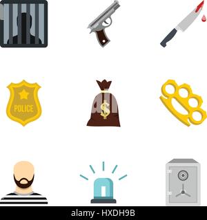 Illegal action icons set, flat style Stock Vector