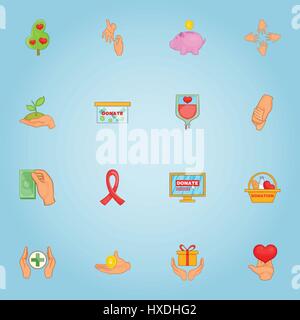 Donation icons set, cartoon style Stock Vector