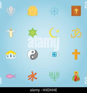Religious icons set, cartoon style Stock Vector
