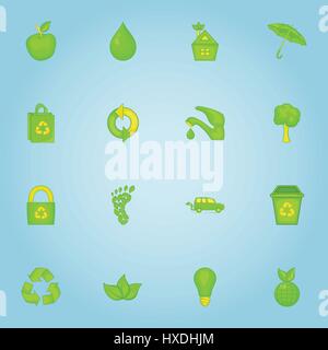 Ecology icons set, cartoon style Stock Vector