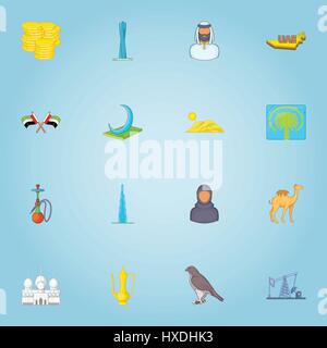 United Arab Emirates icons set, cartoon style Stock Vector