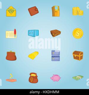 Finance icons set, cartoon style Stock Vector