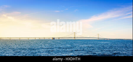 View of Mackinac Bridge over the Straits of Mackinac in Michigan Stock Photo