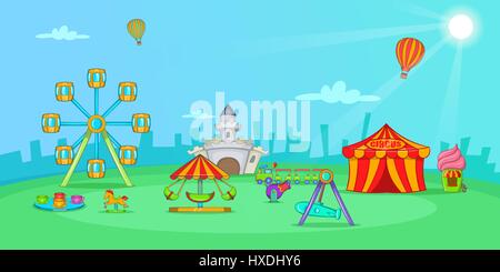 Circus horizontal banner landscape, cartoon style Stock Vector Image ...