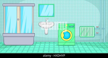 Plumber horizontal banner bathroom, cartoon style Stock Vector