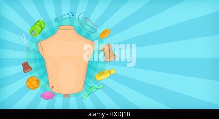 Tailor horizontal banner, cartoon style Stock Vector