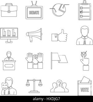 Election voting icons set, outline style Stock Vector