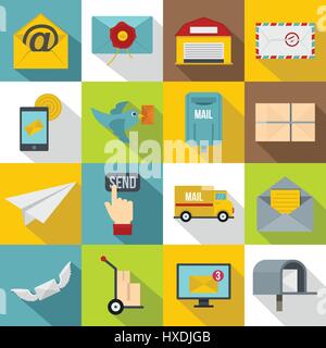 Poste service icons set, flat style Stock Vector