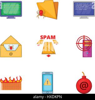Cyber attack icons set, cartoon style Stock Vector
