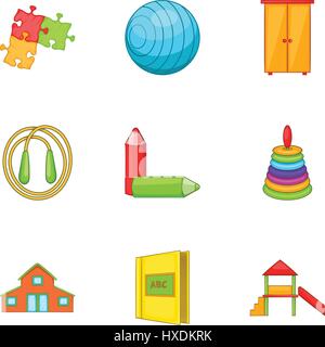 Schooling icons set, cartoon style Stock Vector