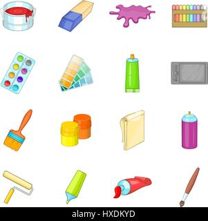 Painter tools icons set, cartoon style Stock Vector