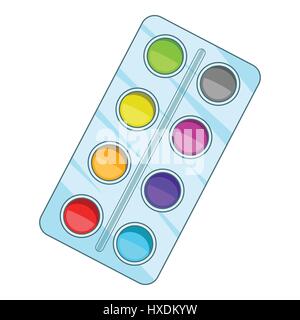 Watercolor paints box icon, cartoon style Stock Vector