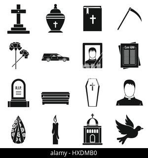 Funeral icons set, simple style Stock Vector