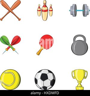 Sports stuff icons set, cartoon style Stock Vector