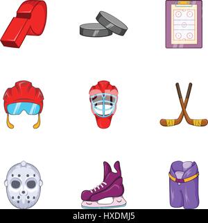 Hockey icons set, cartoon style Stock Vector