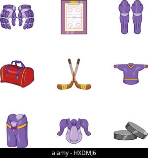Russian hockey icons set, cartoon style Stock Vector