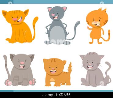 Cartoon Illustration of Funny Cats or Kittens Characters Set Stock Vector