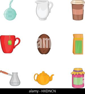 Tea icons set, cartoon style Stock Vector