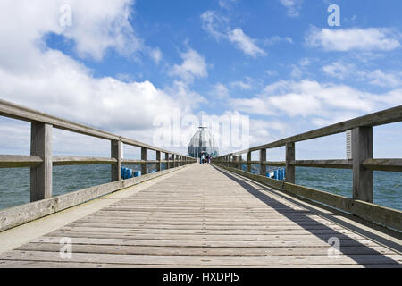 Diving bell in the sea bridge in Sellin, Diving bark At the pier in Sellin |, Tauchglocke an der Seebrücke in Sellin |Diving bell at the pier in Selli Stock Photo