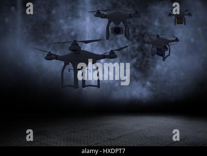 Digital composite of 3D drones against dark background Stock Photo