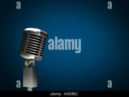 Digital composite of 3D Microphone against blue background Stock Photo