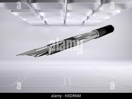 Digital composite of 3D Fountain Pen against futuristic background Stock Photo