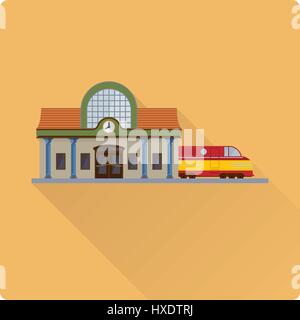 flat design long shadow railway station vector illustration Stock Vector