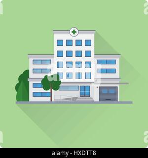 flat design long shadow hospital building vector illustration Stock Vector
