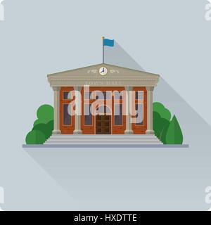 flat design long shadow town hall building vector illustration Stock Vector
